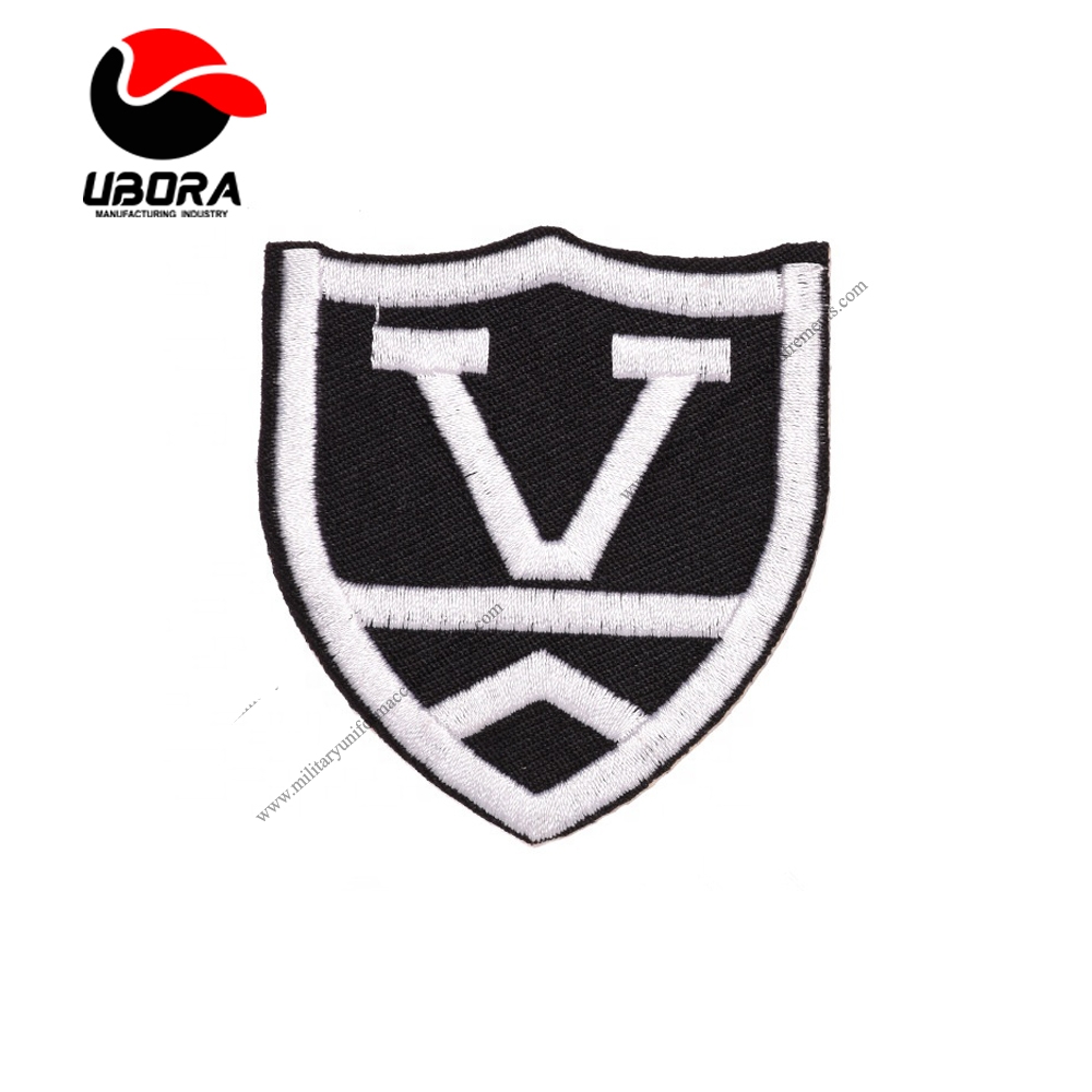 High Quality Customized Black And White Logo 100% Machine Embroidery Patches V
